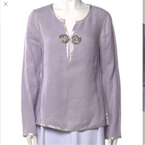 Tory Burch Purple Linen Embellished Tunic Top